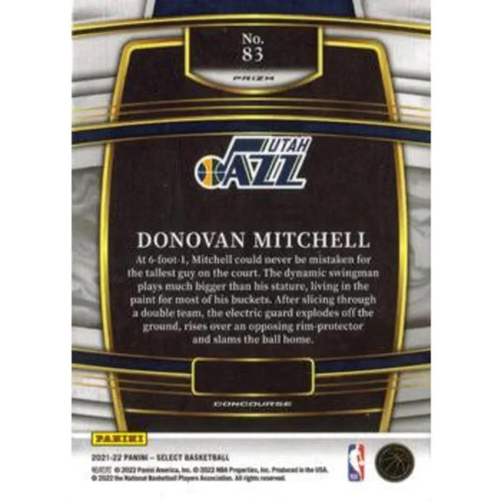 2021-22 Panini Select Donovan Mitchell Blue Prizm #83 Utah Jazz